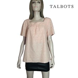 Talbots Pink Eyelet Blouse Top 100% Cotton Lined NWT